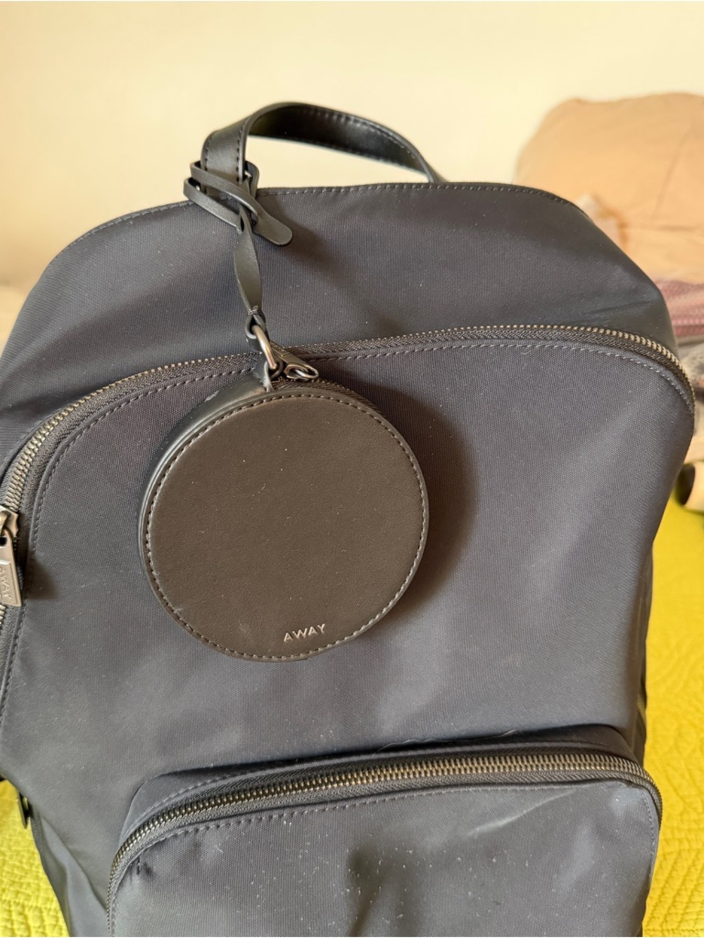 Circle Zip Pouch by Away: Black Round Leather EUC - Picture 2 of 4